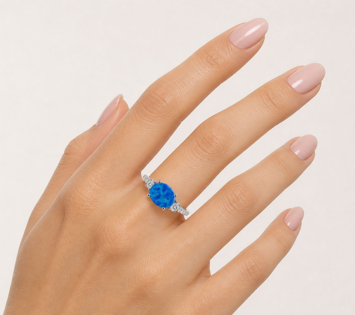 GENUINE 0.66 Ct OPAL, W/SAPPHIRE & DIAMOND RING 10K WHITE GOLD * Free Appraisal