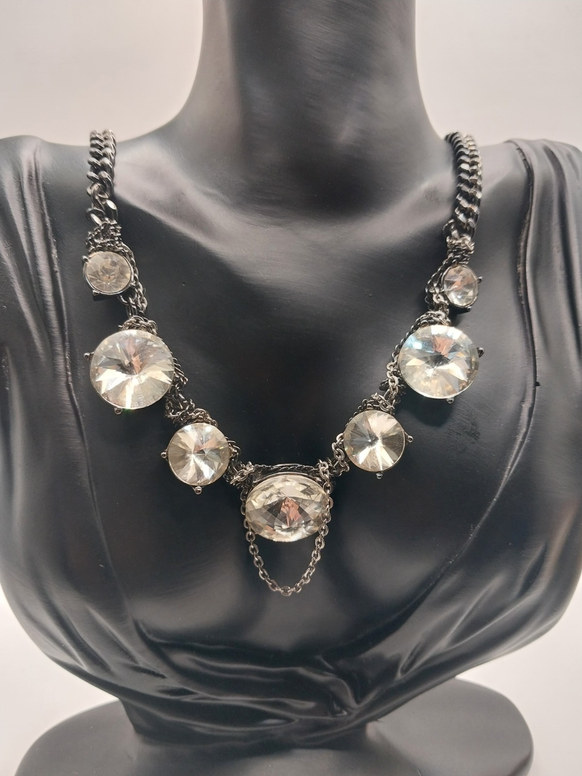Vintage Vera Wang layered Knot foil back Rhinestone Necklace