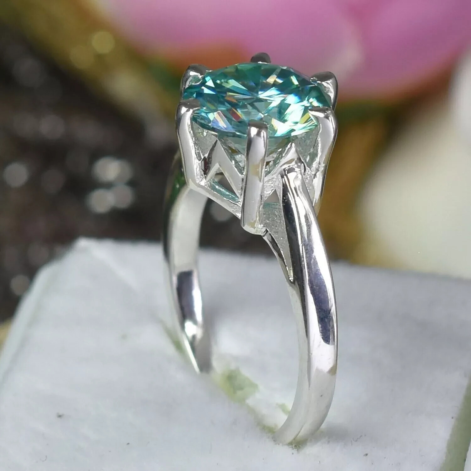 RARE 3.70 Ct Certified Lovely Treated Blue Diamond Solitaire Ring In 925 Silver