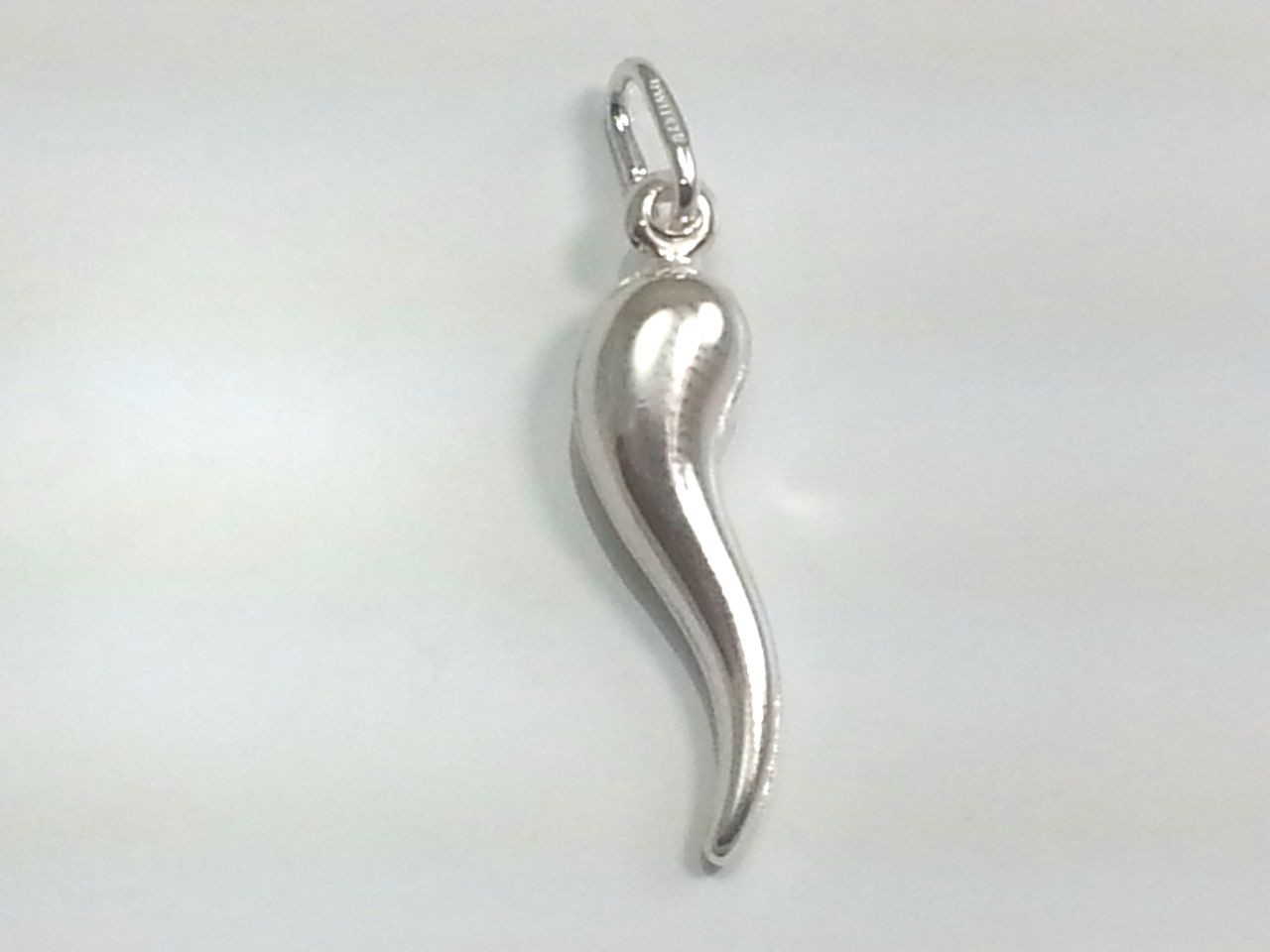 Italian Horn Pendant 1″1/4 inches Long .925 Sterling Silver Good Luck Amulet