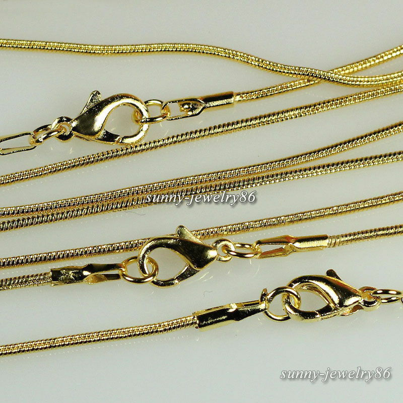 Wholesale 10pcs/20pcs Gold Plated 1.2mm Snake Chain Necklace 16″,18″,20″,24″