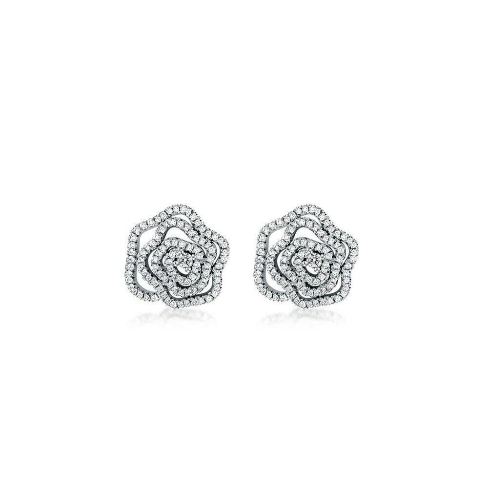 18k White Gold Flower Crystal CZ Earrings Stud Made With Swarovski Elements