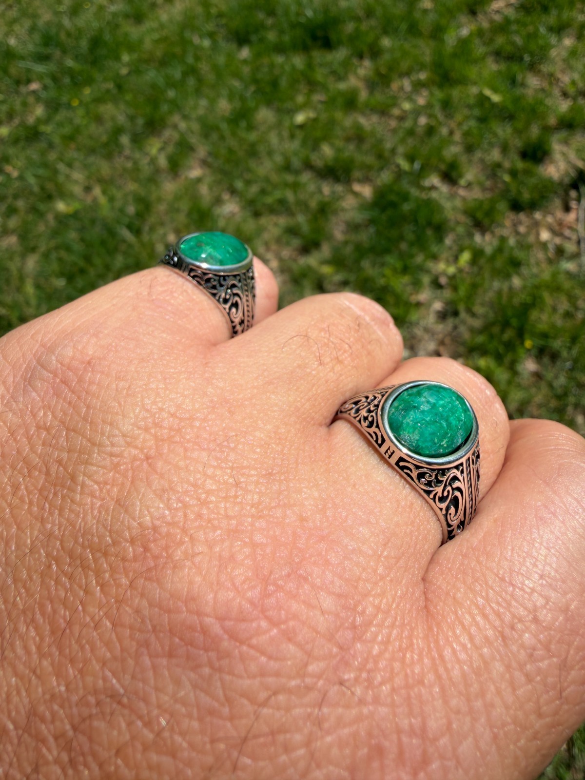 Real Columbian Green Emerald Stone Mens Solid 925 Silver Ring – Oxidized Vintage