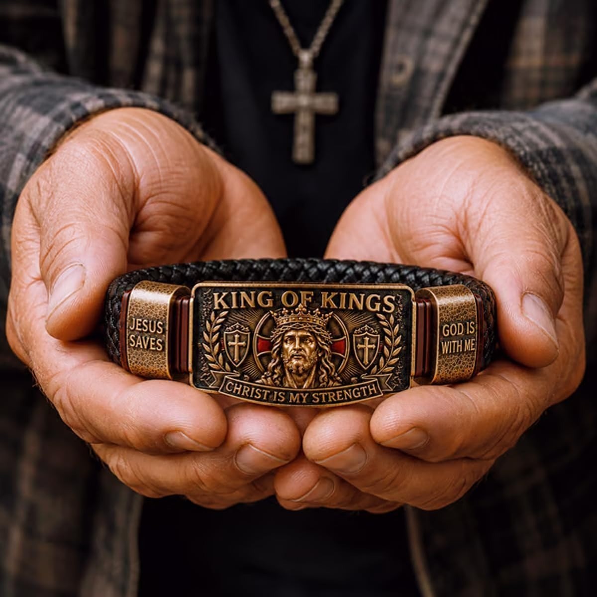 King of Kings Faith Bracelet – Adjustable Christian Wristband Jesus Saves Cross