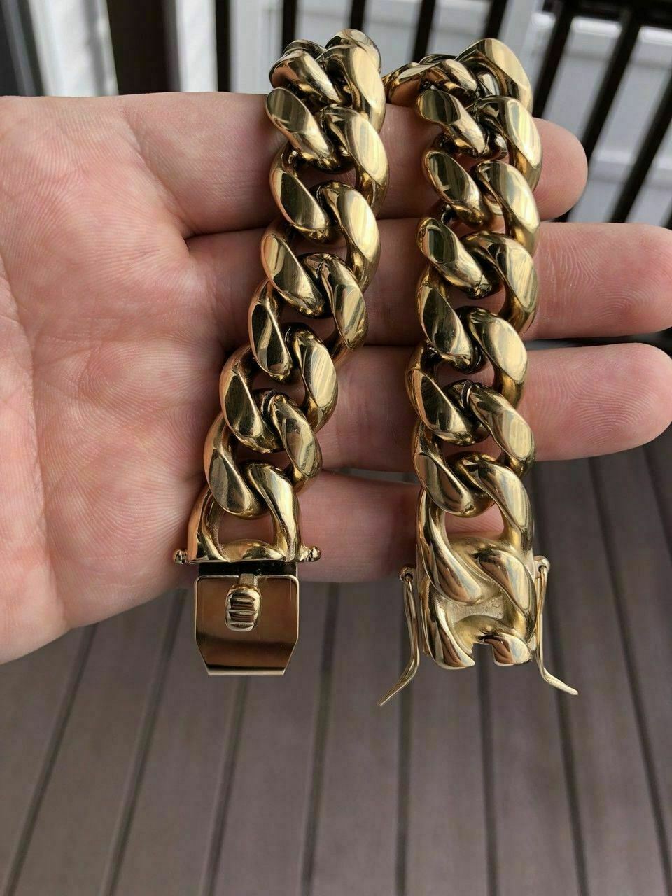 18mm Cuban Miami Link Bracelet Kilo Chain Set 14k Gold Plated Stainless Steel