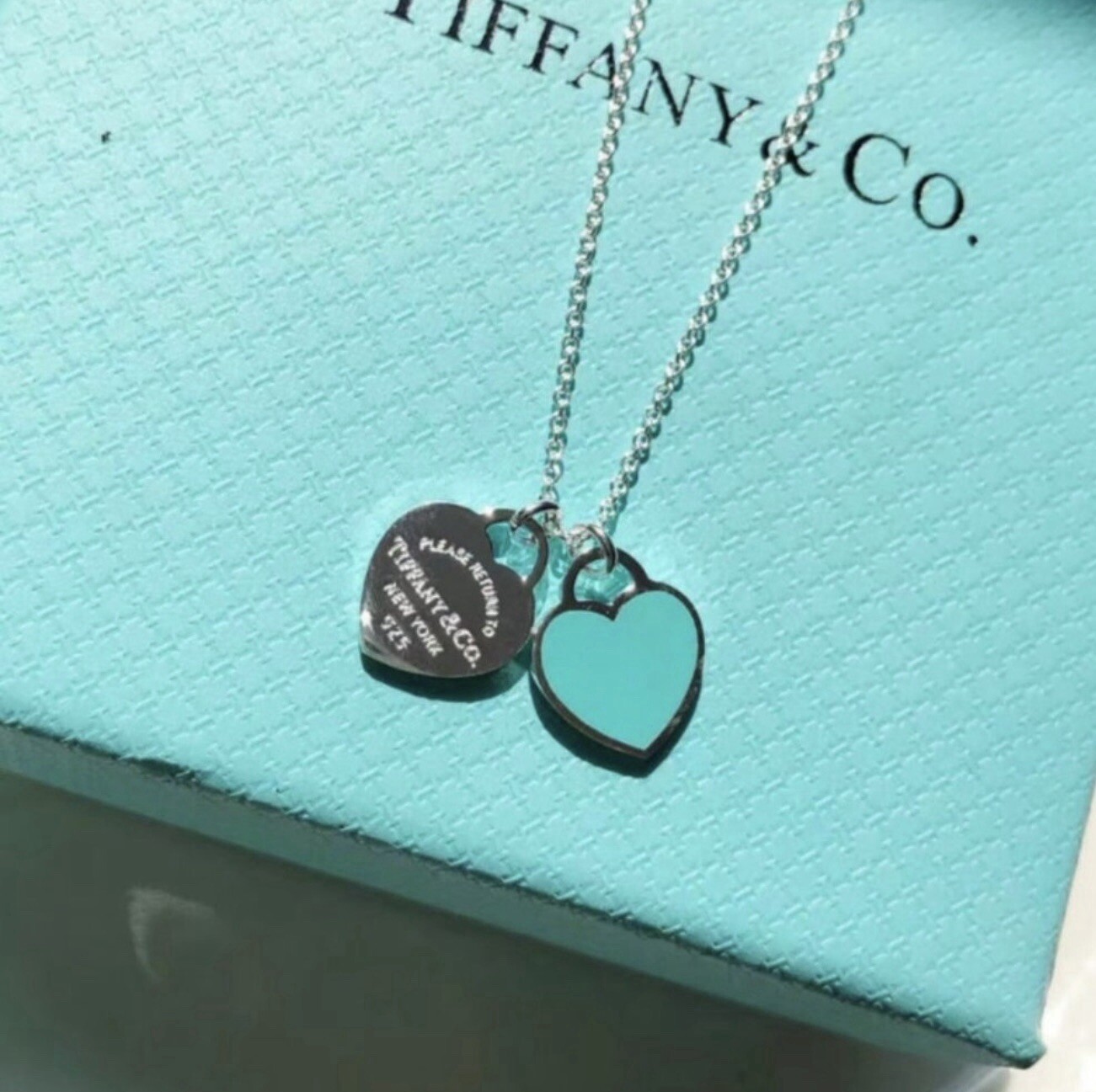 Tiffany Blue® Double Heart Tag Pendant Necklace ( 18” chain )