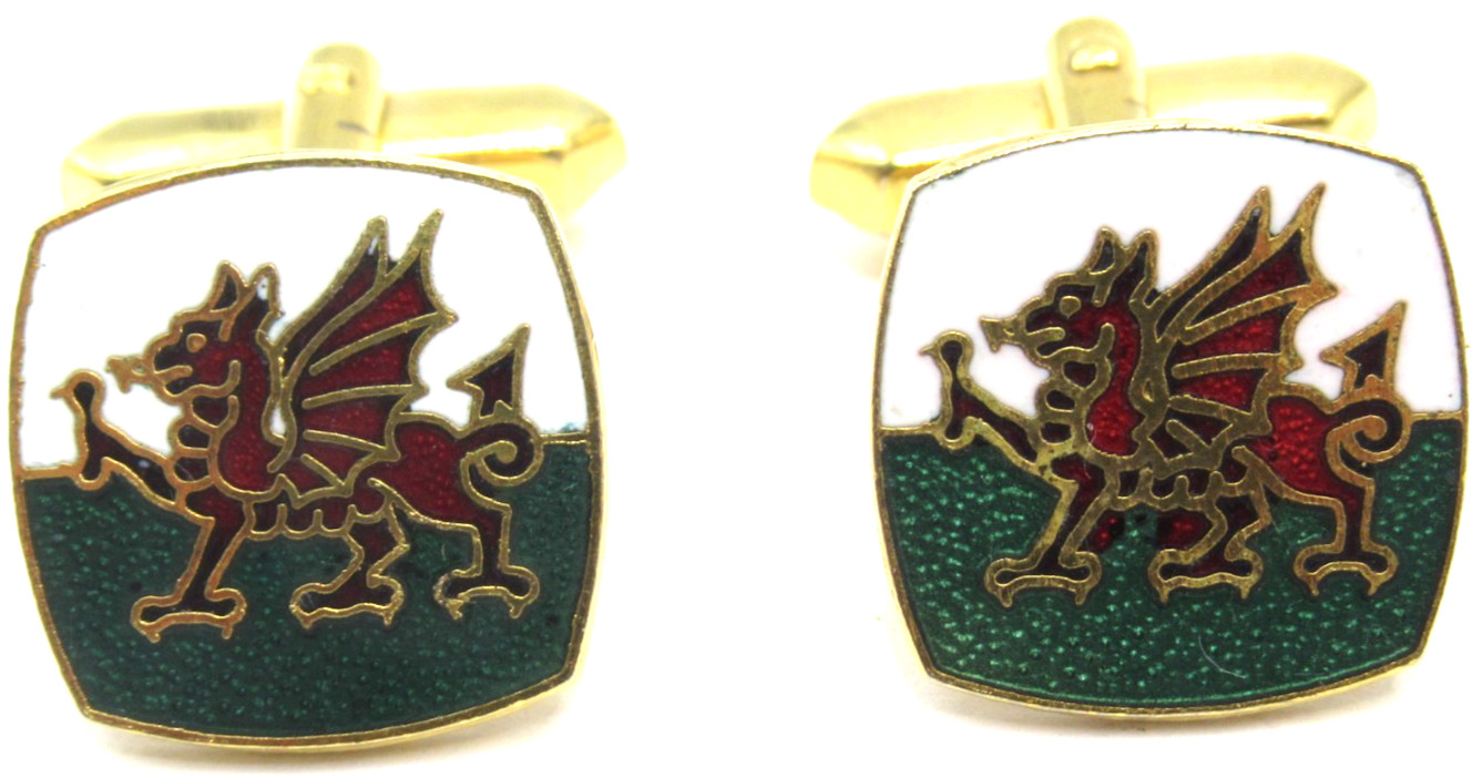 Signed Great Britain Dragon Enamel Cufflinks Vintage