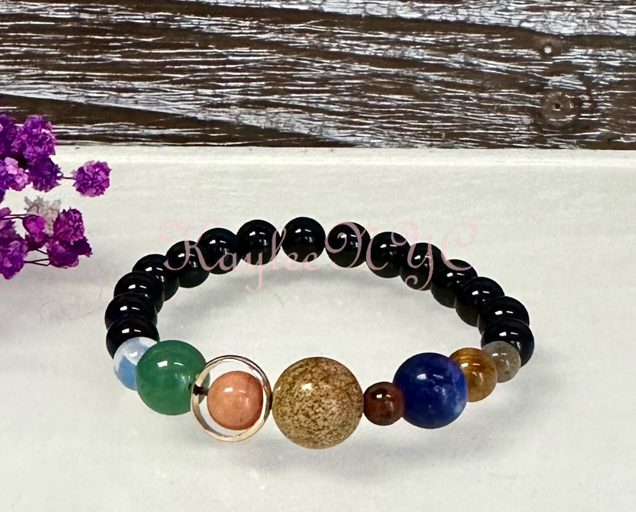Wholesale Lot 6 Pcs Solar System Crystal Stretch Bracelet 7.5”