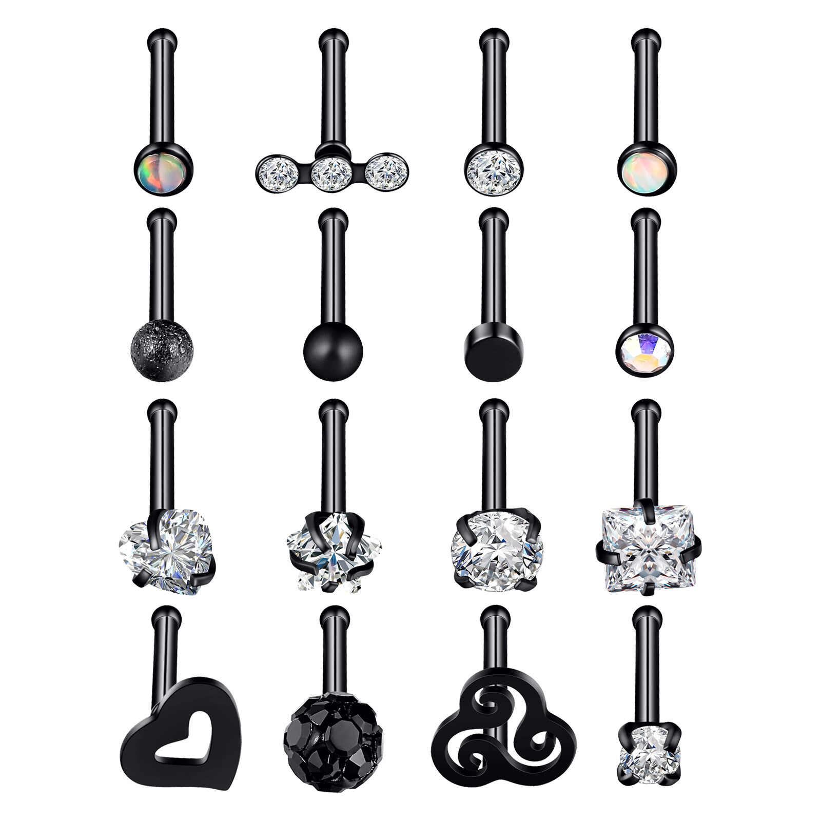 16PCS/LOT Bone Stud Nose Ring Mixed Color Stainless Steel Straight Nose Stud 20G