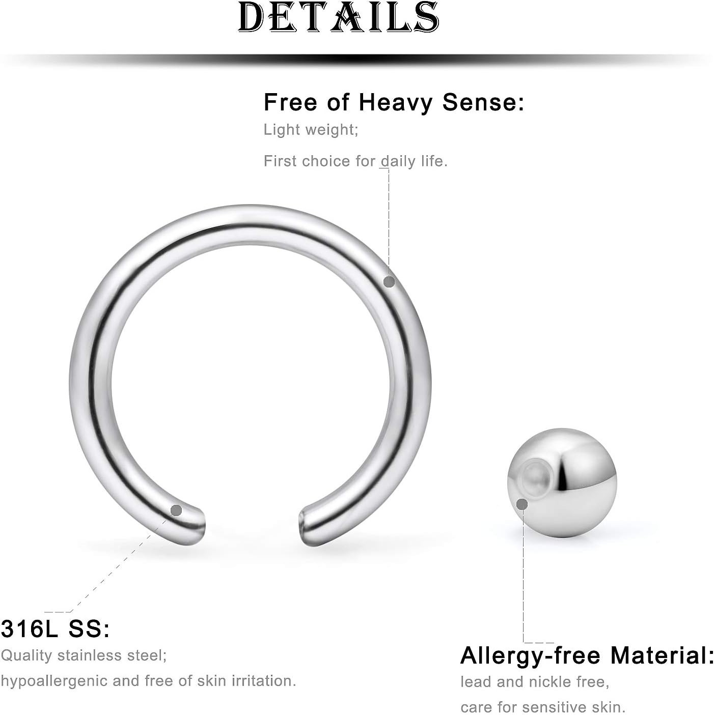 14G Septum Nose Rings Eyebrow lip Rings Lobe Earrings Hoop 316L Surgical Stee…