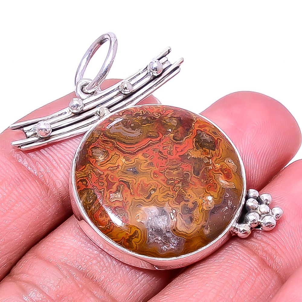 Seam Agate – Morocco Designer Handmade 925 Sterling Silver Pendant 1.76″ P8