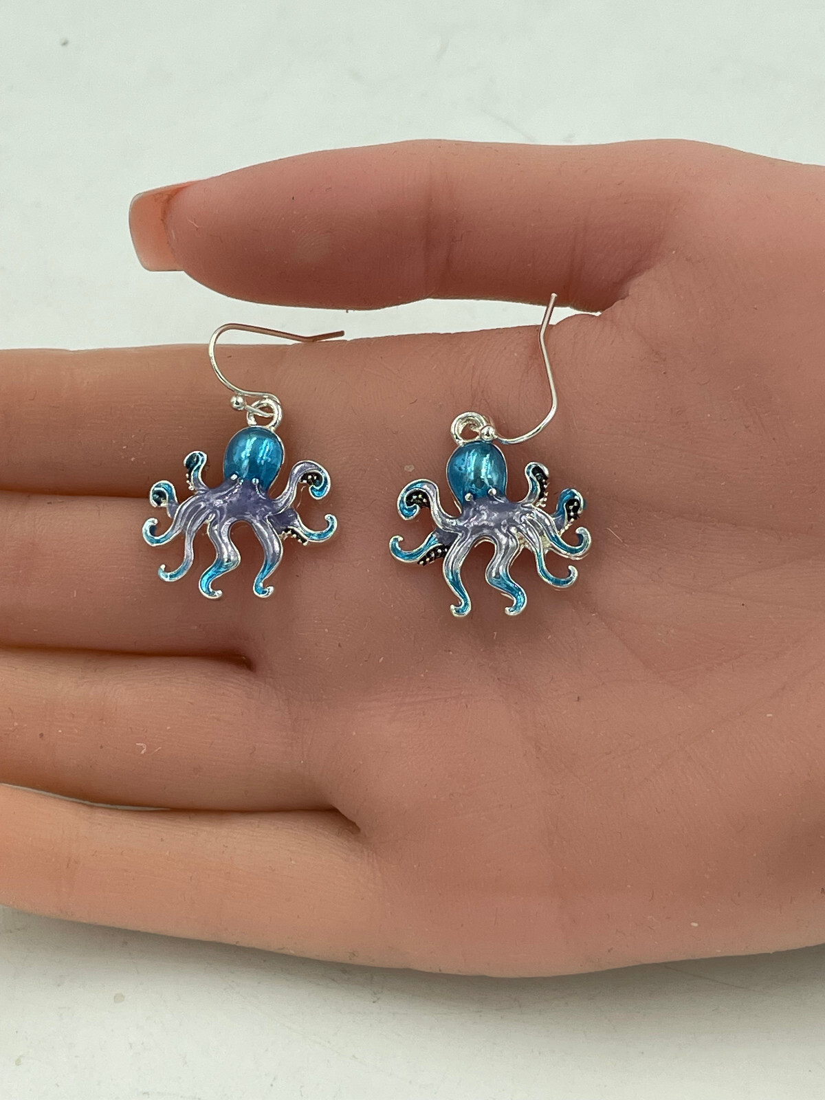 Blue Octopus Dangle Earrings Sterling Silver