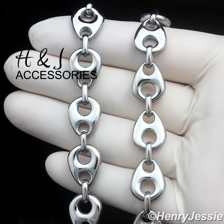 20″MEN Stainless Steel 12mm Silver Puffed Anchor Mariner Link Chain Necklace