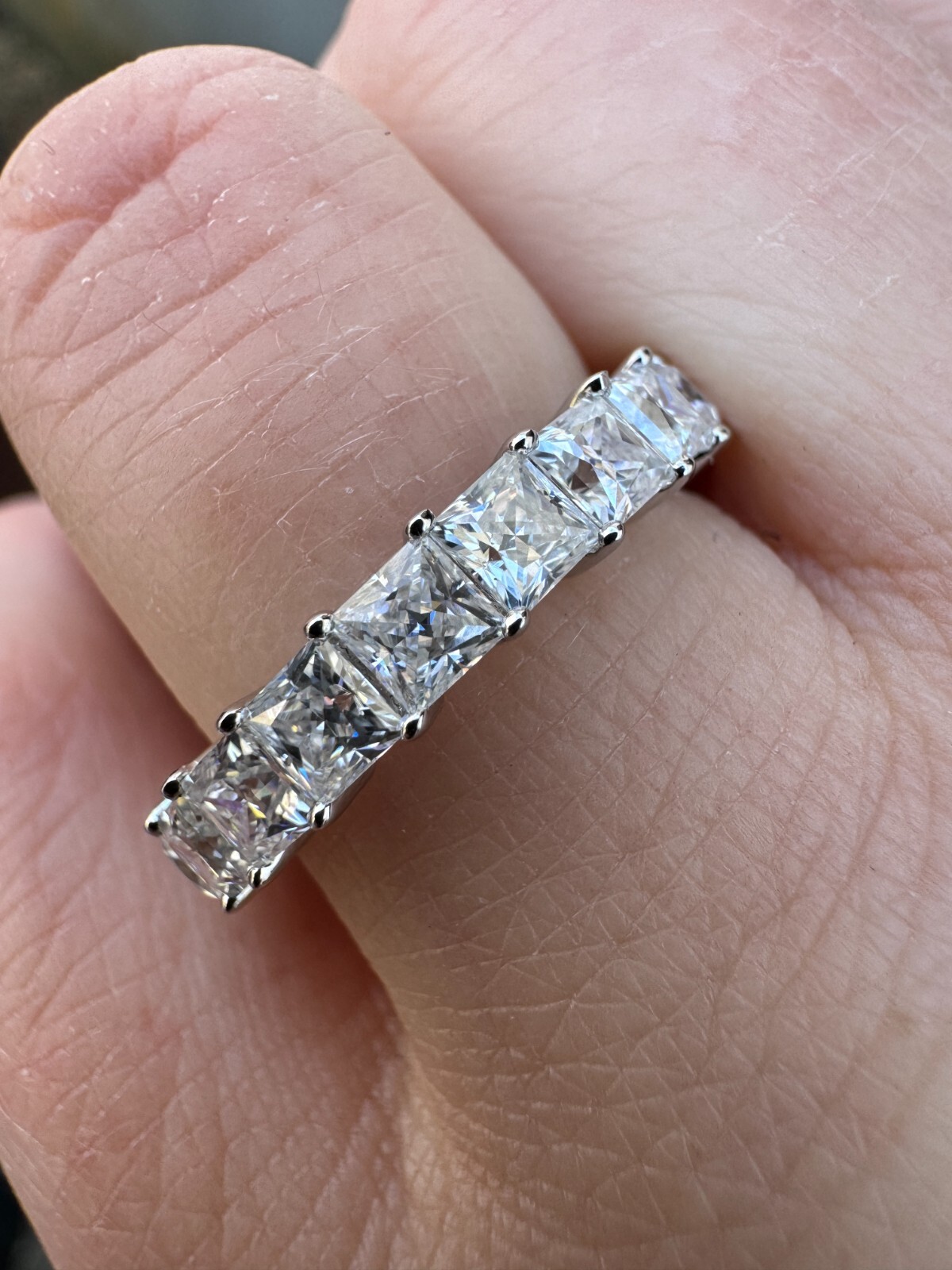 Real Princess Cut Moissanite Eternity Band Wedding Ring 925 Silver 2-5mm Square