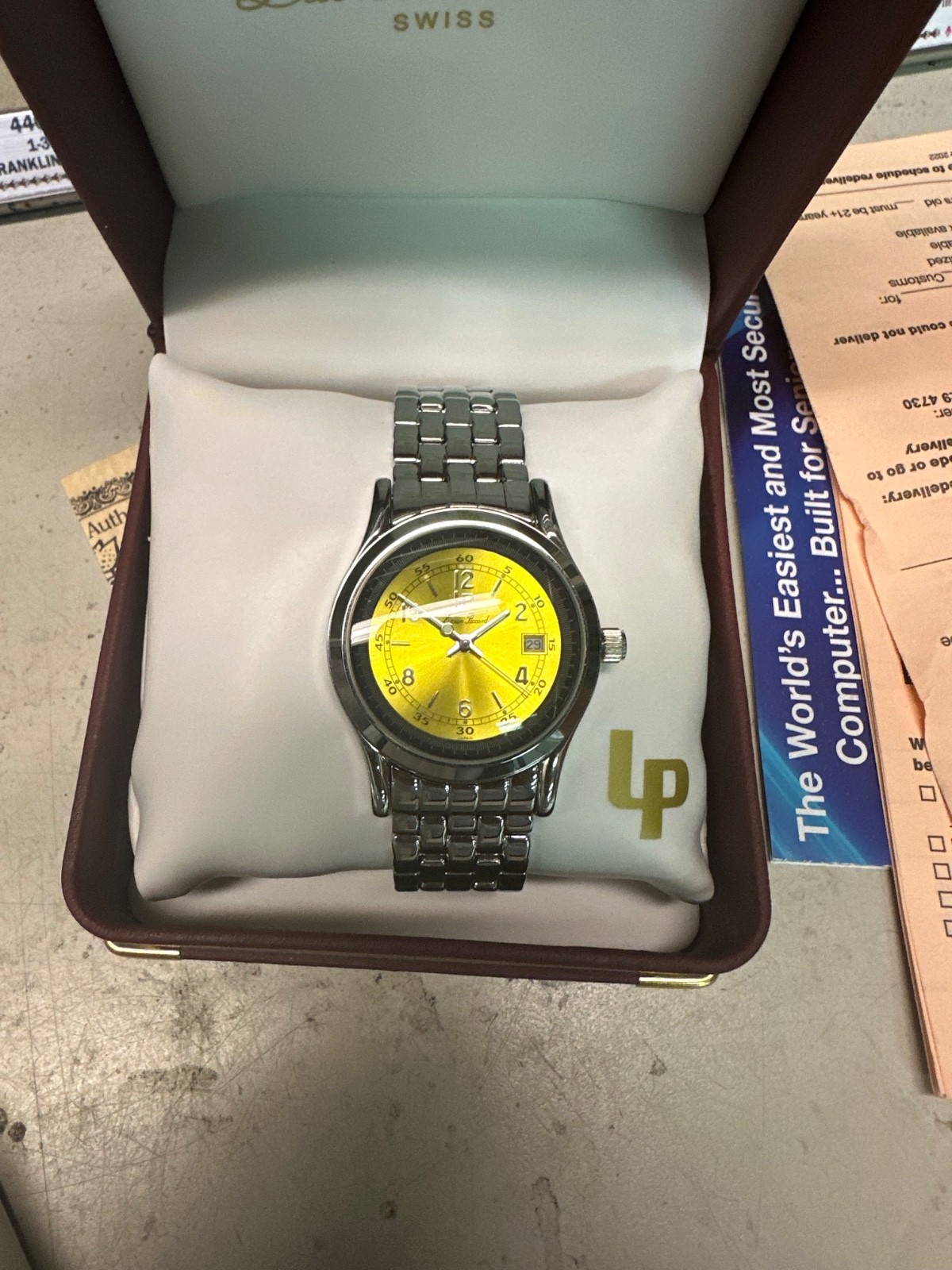 Very Rare Yellow Dial Lucien Piccard Mens Date Dress Watch