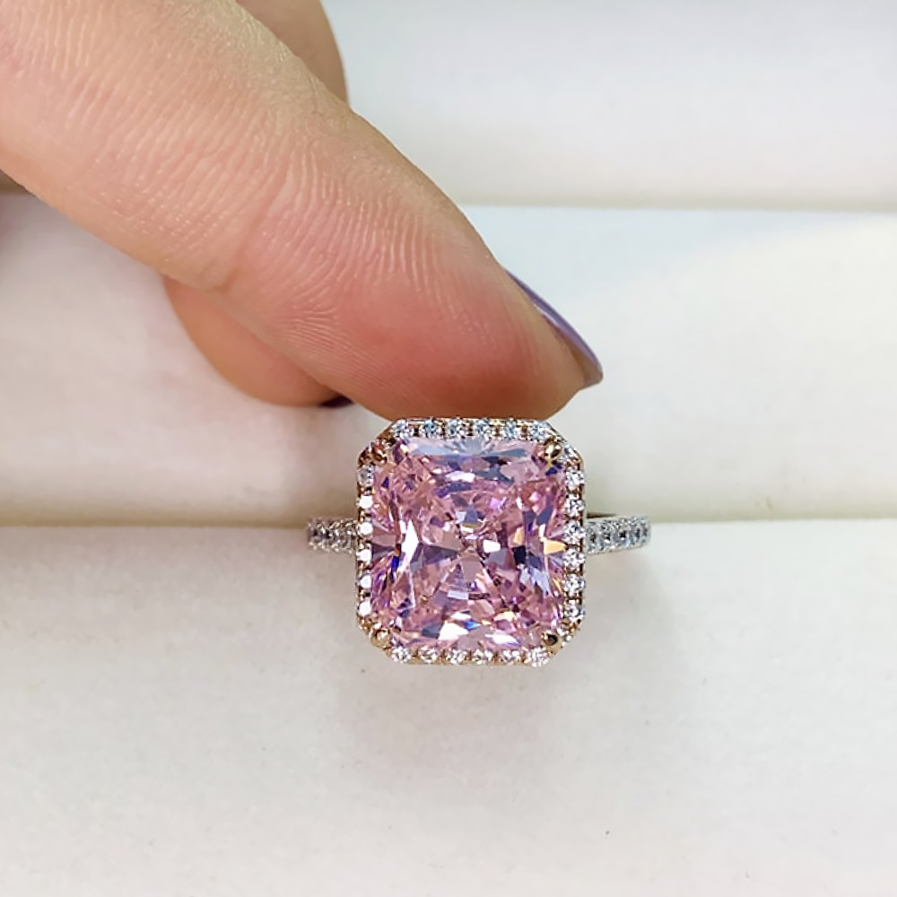 Wedding Ring Lab Created Pink Sapphire 950 Platinum Diamond 4.40 Carat Radiant