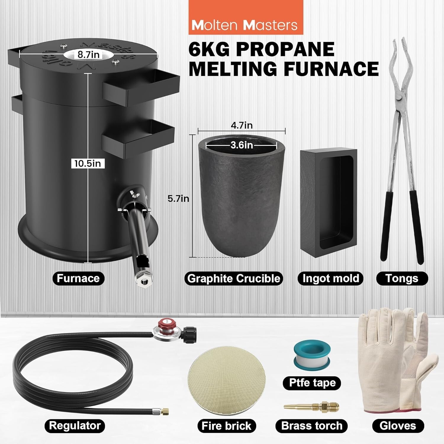 Propane Metal Melting Furnace Kit – Gloves,2400℉ High-Efficiency Metal Foundry