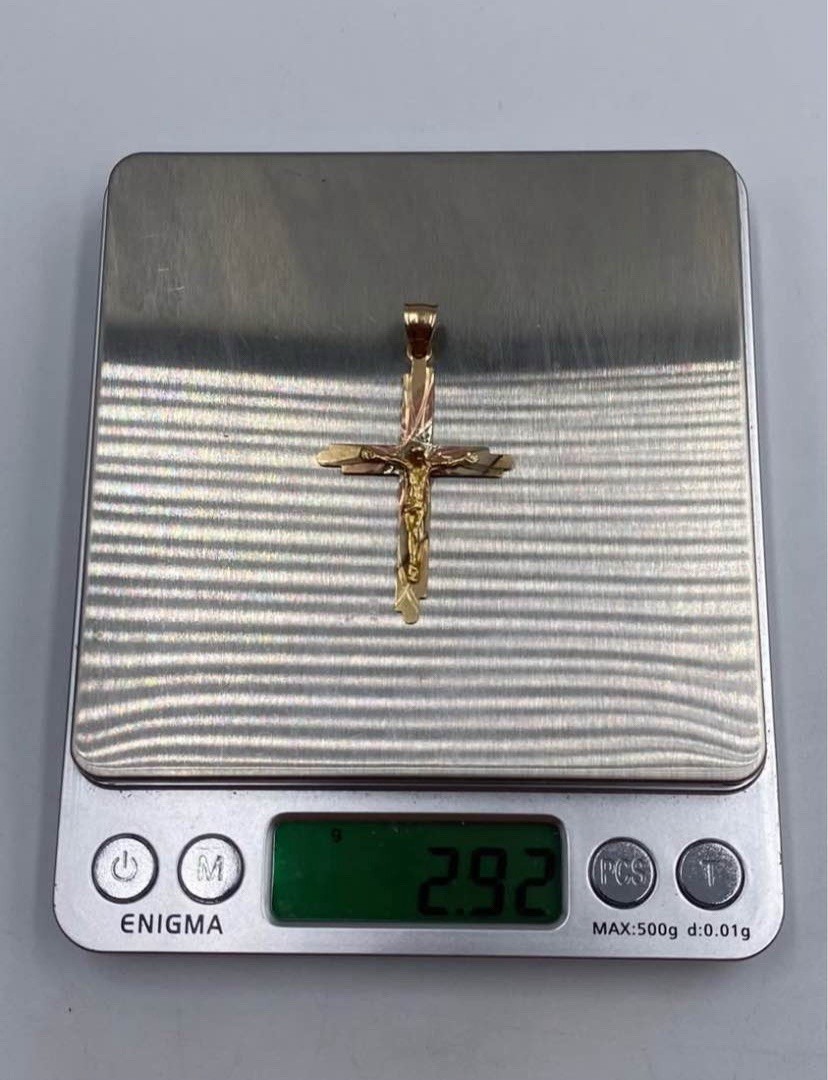 14k Solid Yellow, Rose & White Gold tri-color Crucifix Pendent 2.92g