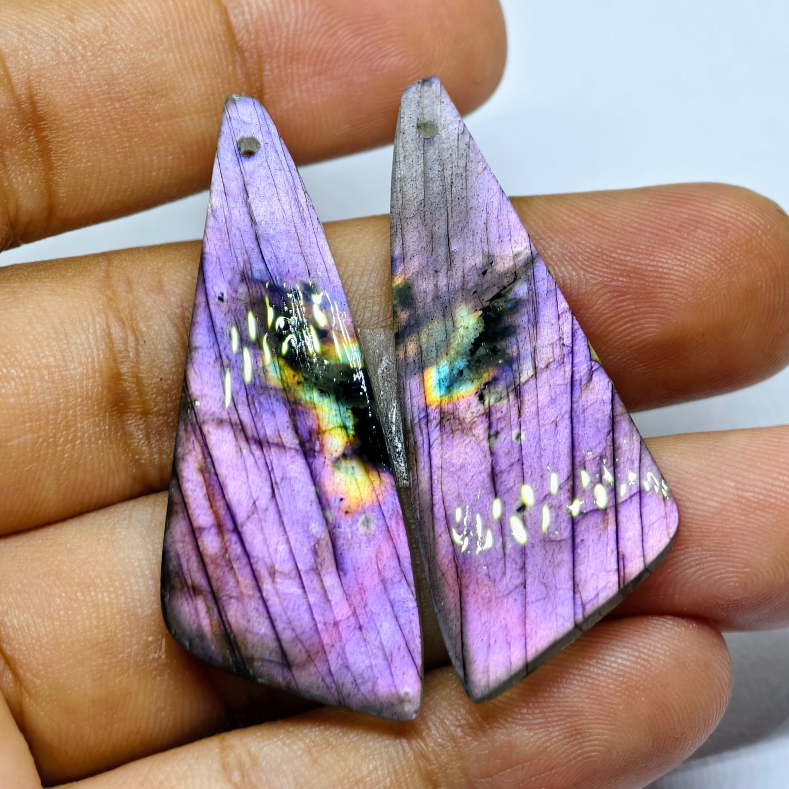 46 Cts Natural Labradorite Drilled Match Pair Cabochon Gemstone 47 X 18 MM