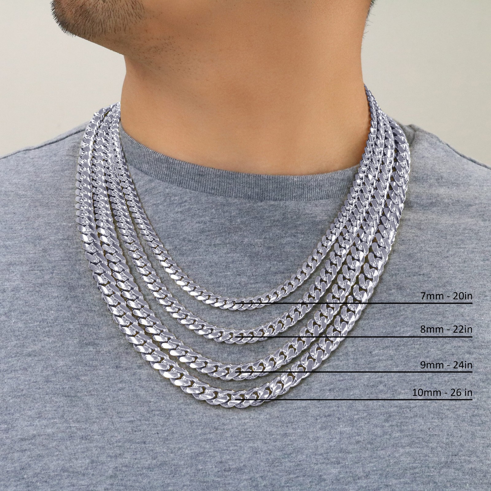14K White Gold Solid 2.7mm-7mm Miami Cuban Link Chain Necklace Bracelet 7″-30″
