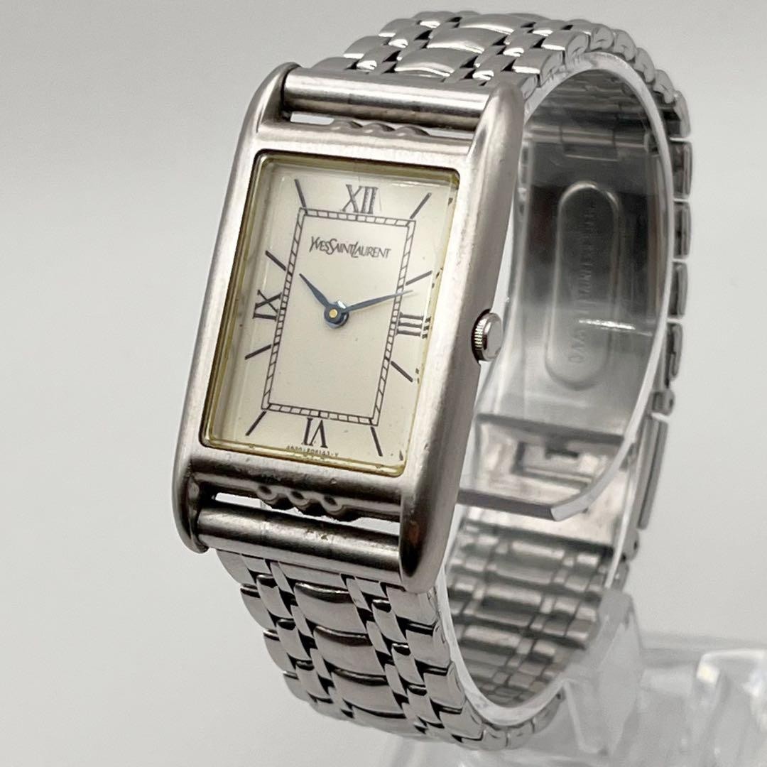 YSL Yves Saint Laurent Tank Quartz 4625-E68184 White Watch Japan 0712396