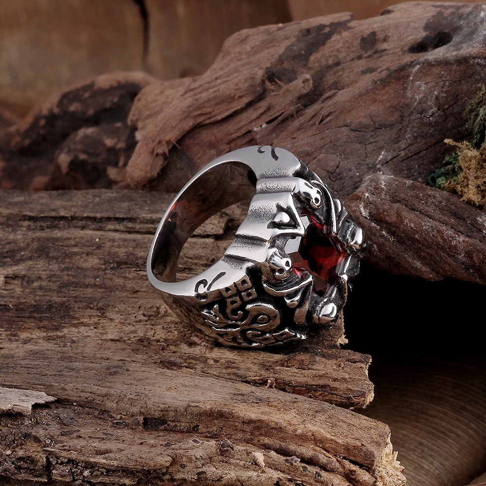 Stainless Steel Gothic Biker Tribal Ring Black Red Men’s UnIsex B202