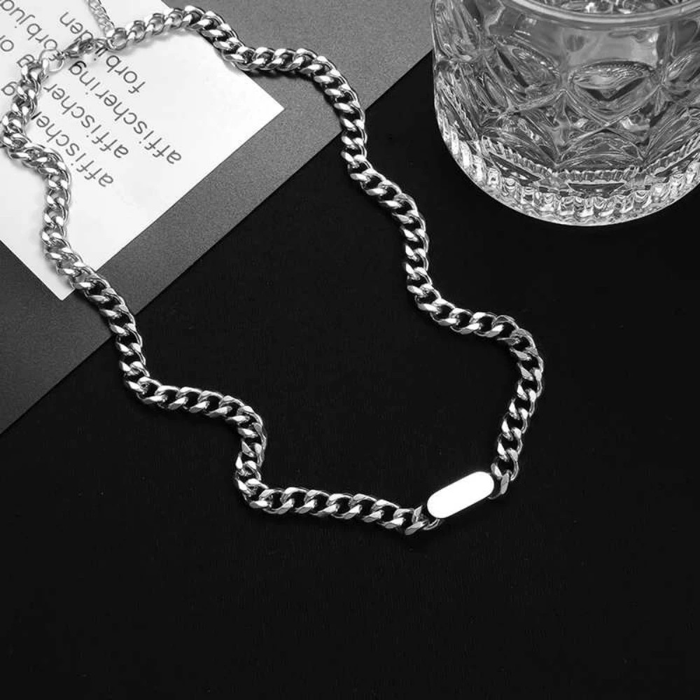 Hip Hop Cuban Square Necklace For Man Woman Non Fading Titanium Steel Clavicle C