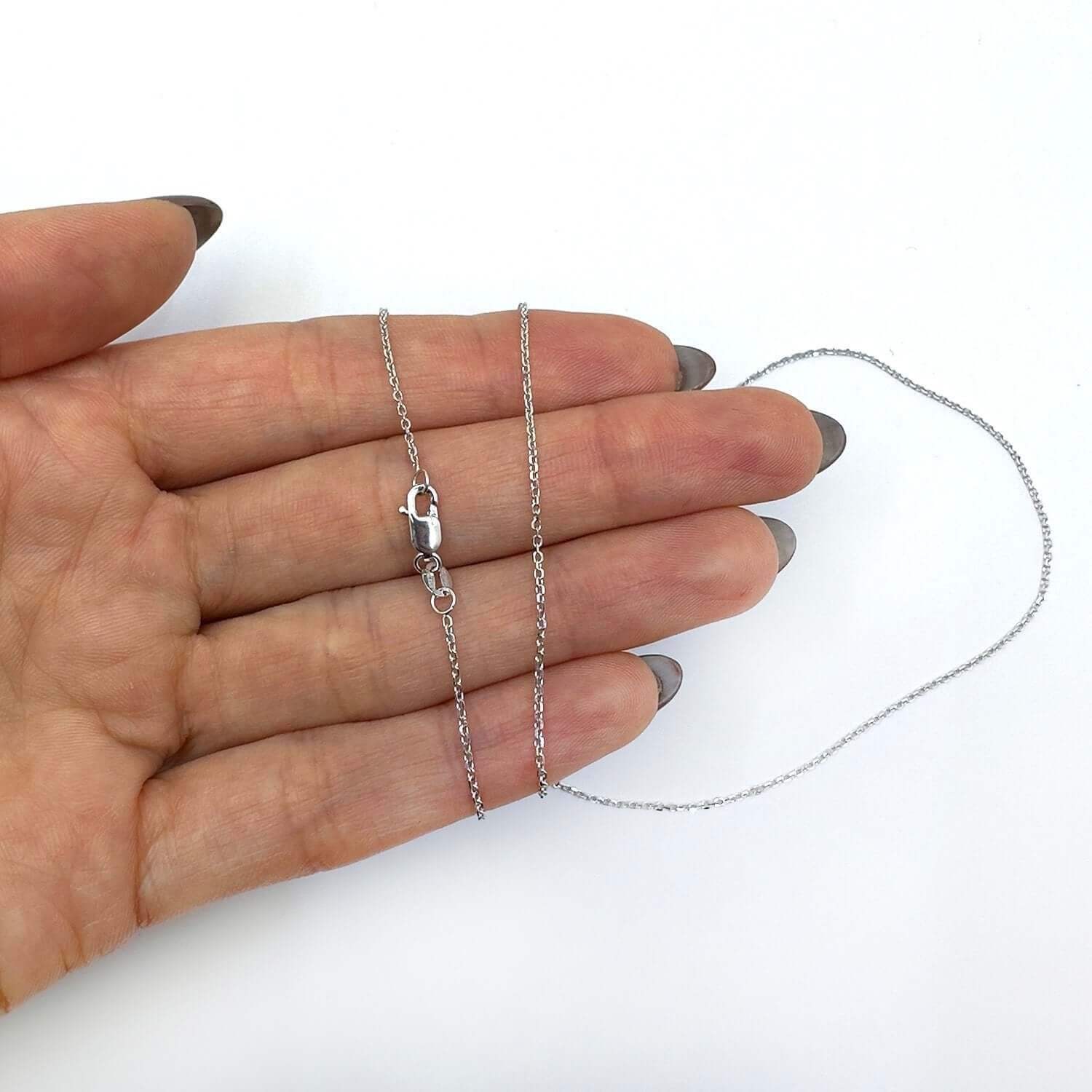 14K White Gold 1mm Diamond-Cut Cable Necklace 16″-24″