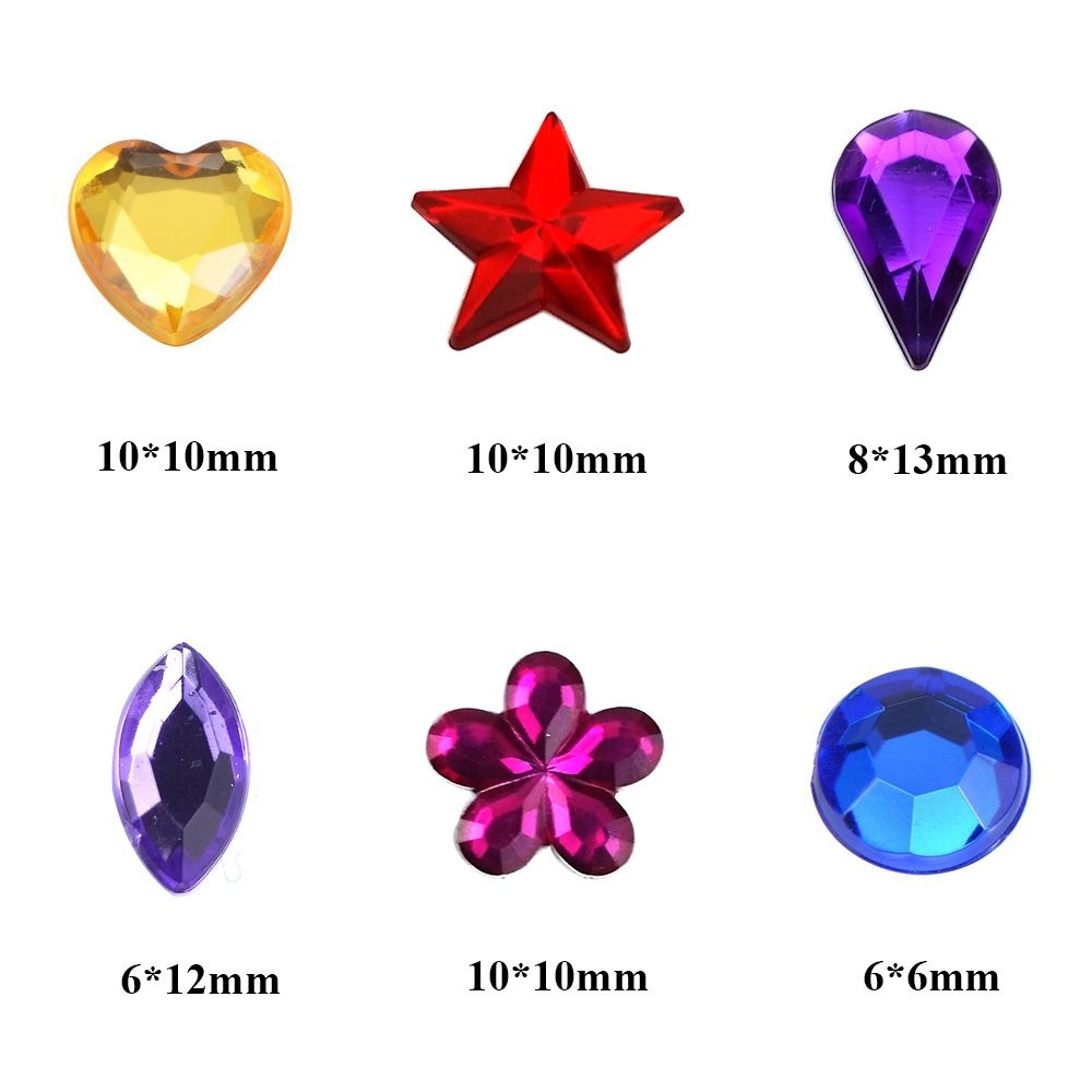 JPSOR 600pcs AB Flatback Rhinestones Craft Gems Mixed Shapes Set
