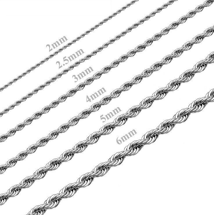 Classic 18K White Gold Plated 16/18/20/22/24 inch *4mm Wide Rope Chain Necklace