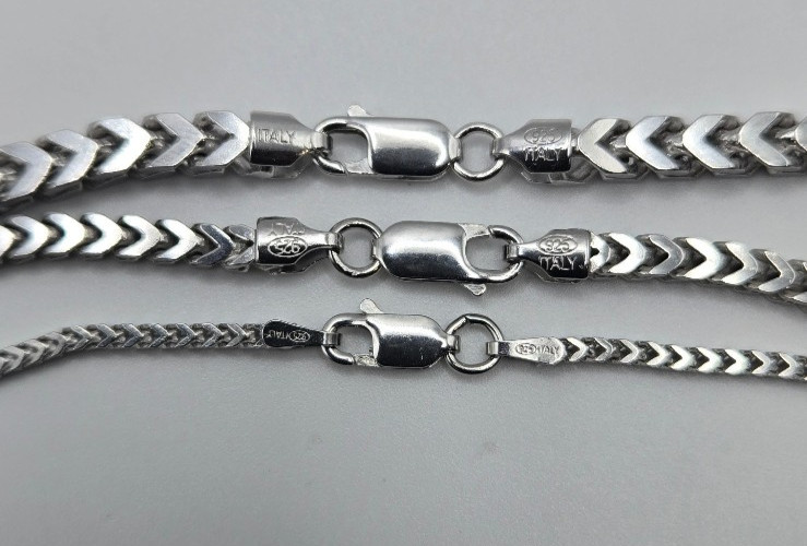 Real Franco Box Chain Necklaces RHODIUM, 2MM – 5MM, 925 Sterling Silver, Italy