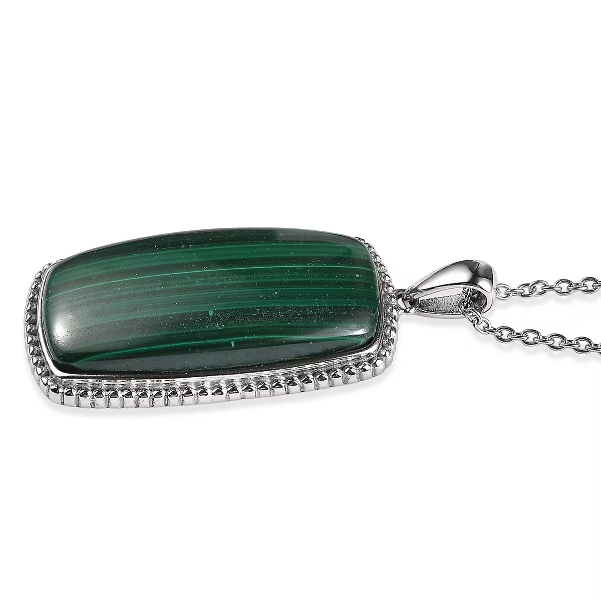 EverTrue Pendant Necklace 20″ African Malachite in 316L Stainless Steel NEW