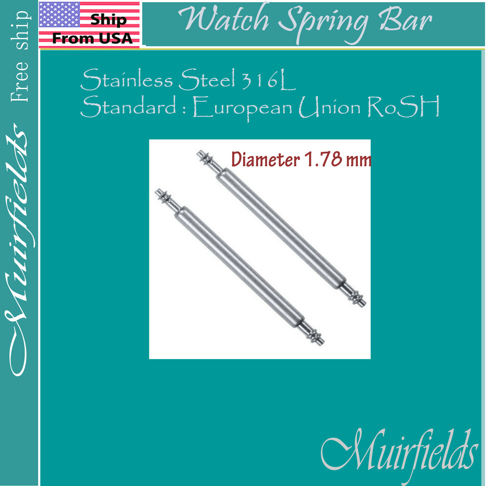 Quality Watch Watchband Spring Bar Stainless Steel 316L -Heavy Duty -1.78mm 1.8