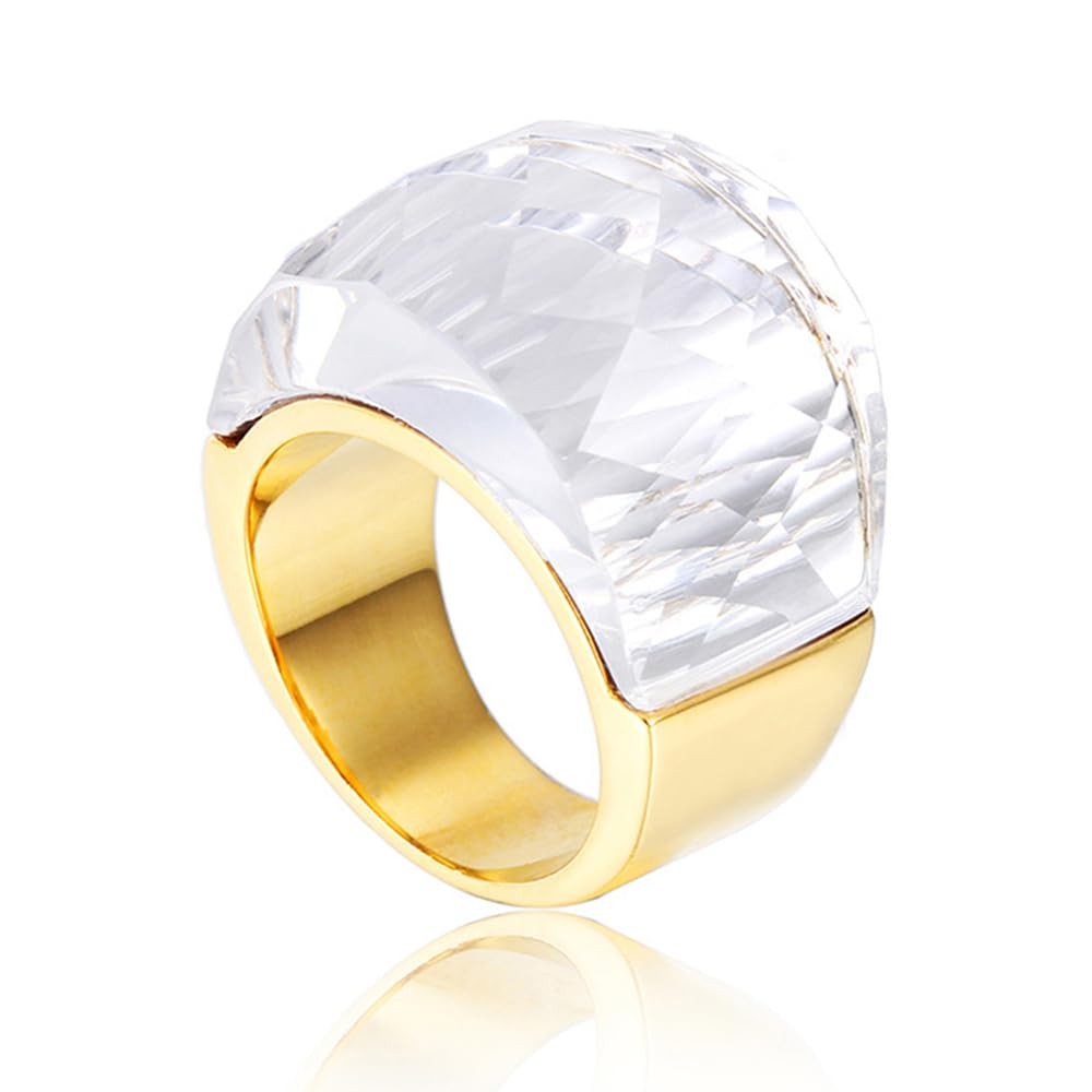 Crystal Glass Stainless Steel Band Ring Gold-Tone Plated Fashion Exaggerated …