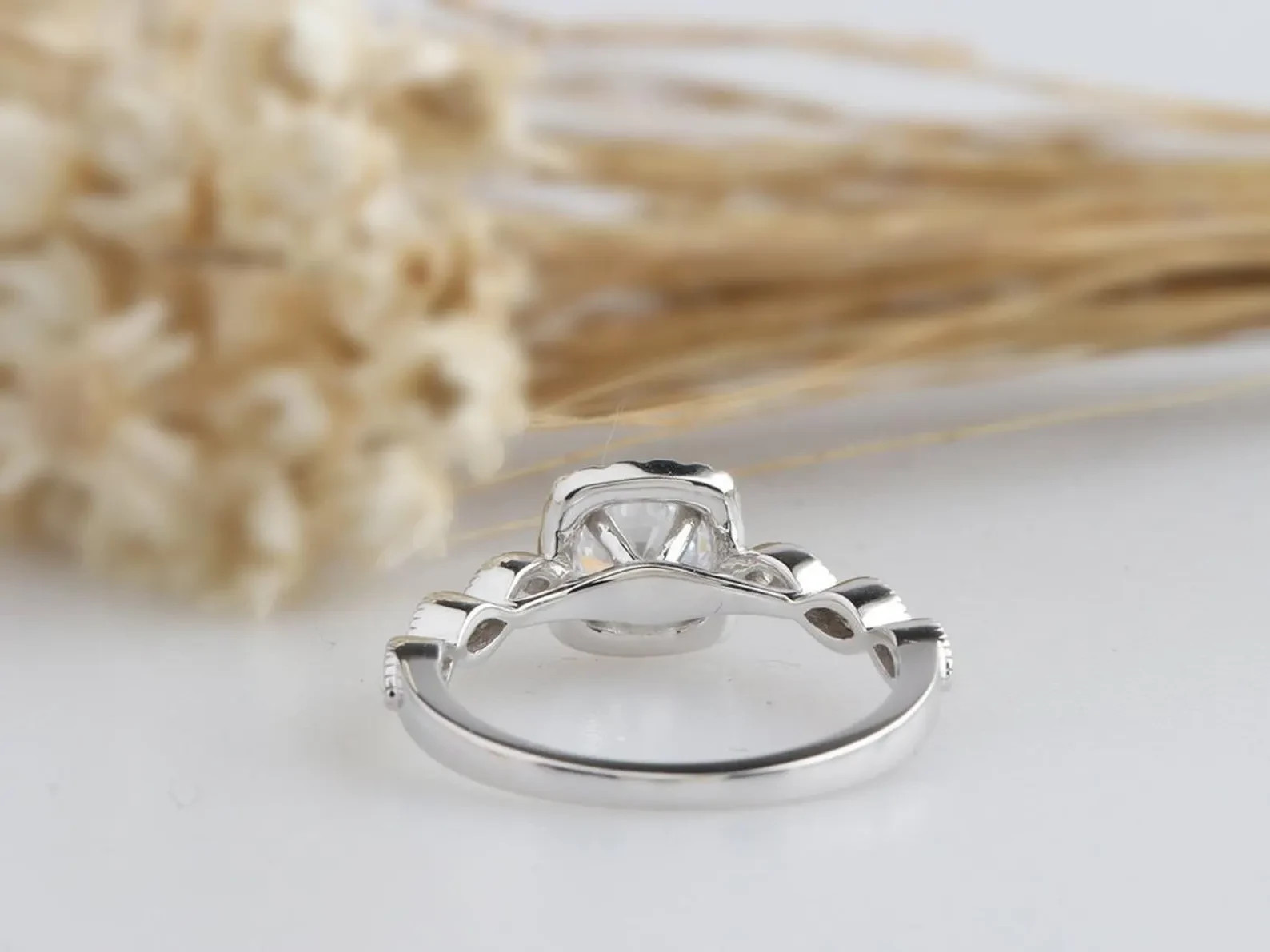 Round Moissanite Engagement Ring In Sterling Silver, Halo Anniversary Ring