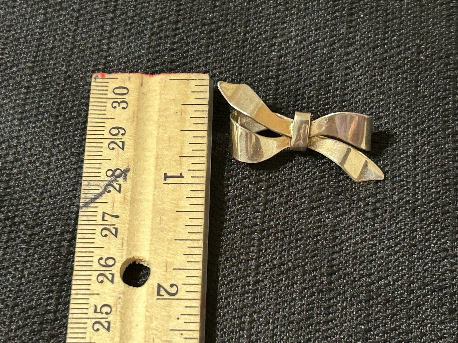 Vintage Very Light Gold Tone Over 925 Sterling Silver Bow Brooch Signed STERLING
