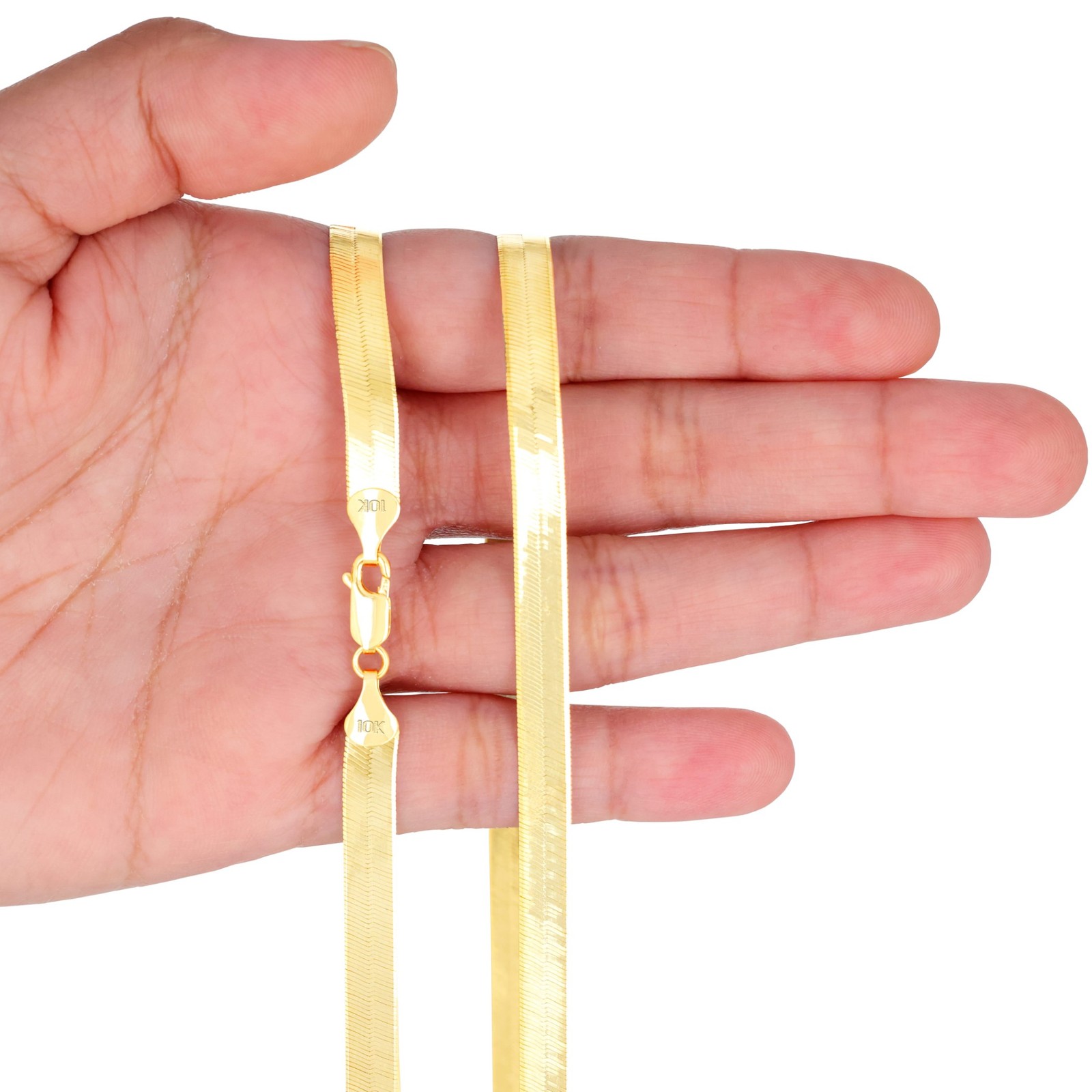 10K Yellow Gold Solid 3mm-9mm Flat Herringbone Chain Necklace Women Men 16″- 24″