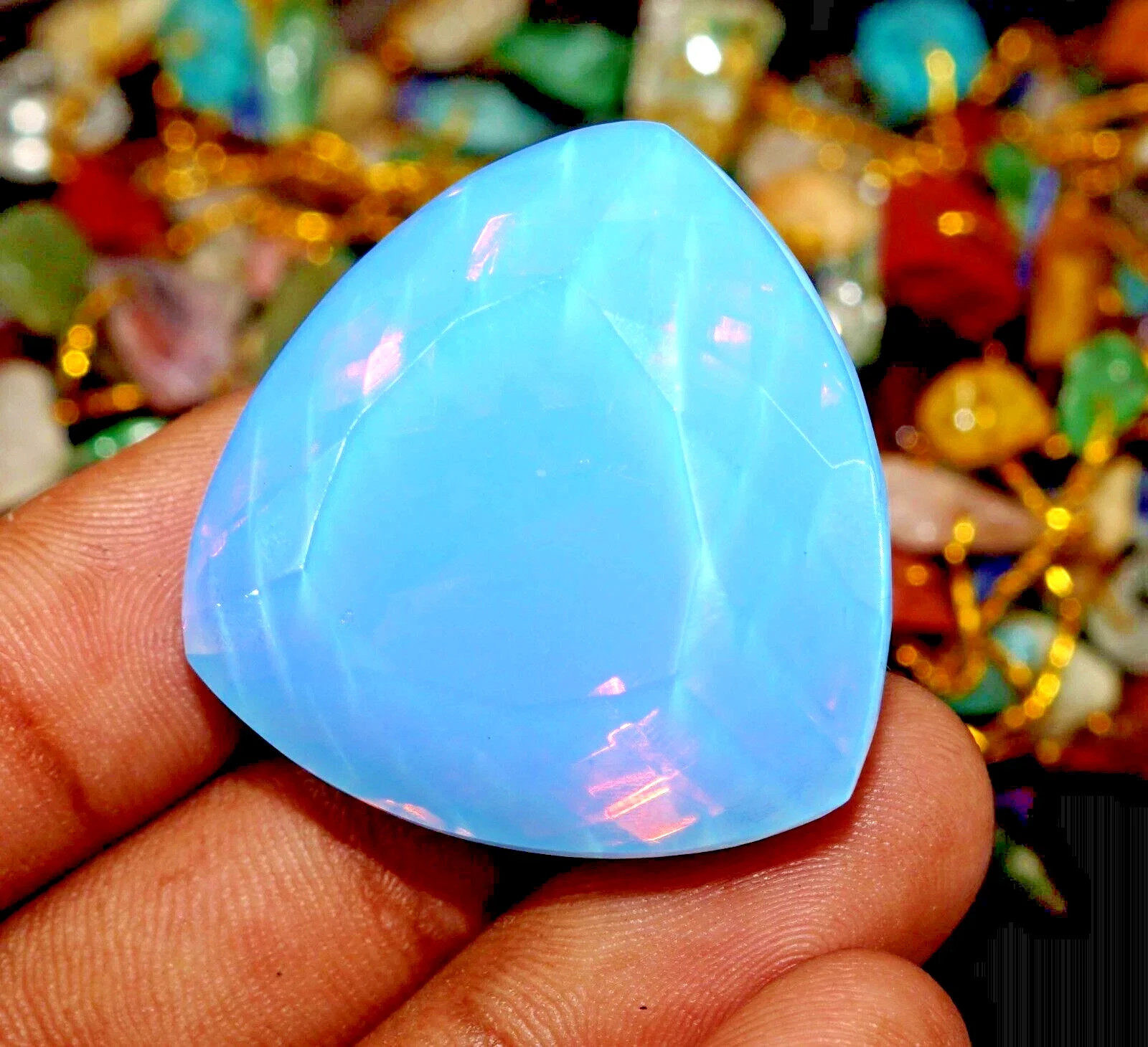 AAA 65.30 Ct Natural Blue Australia Opal Trillion Certified Welo Loose Gemstone