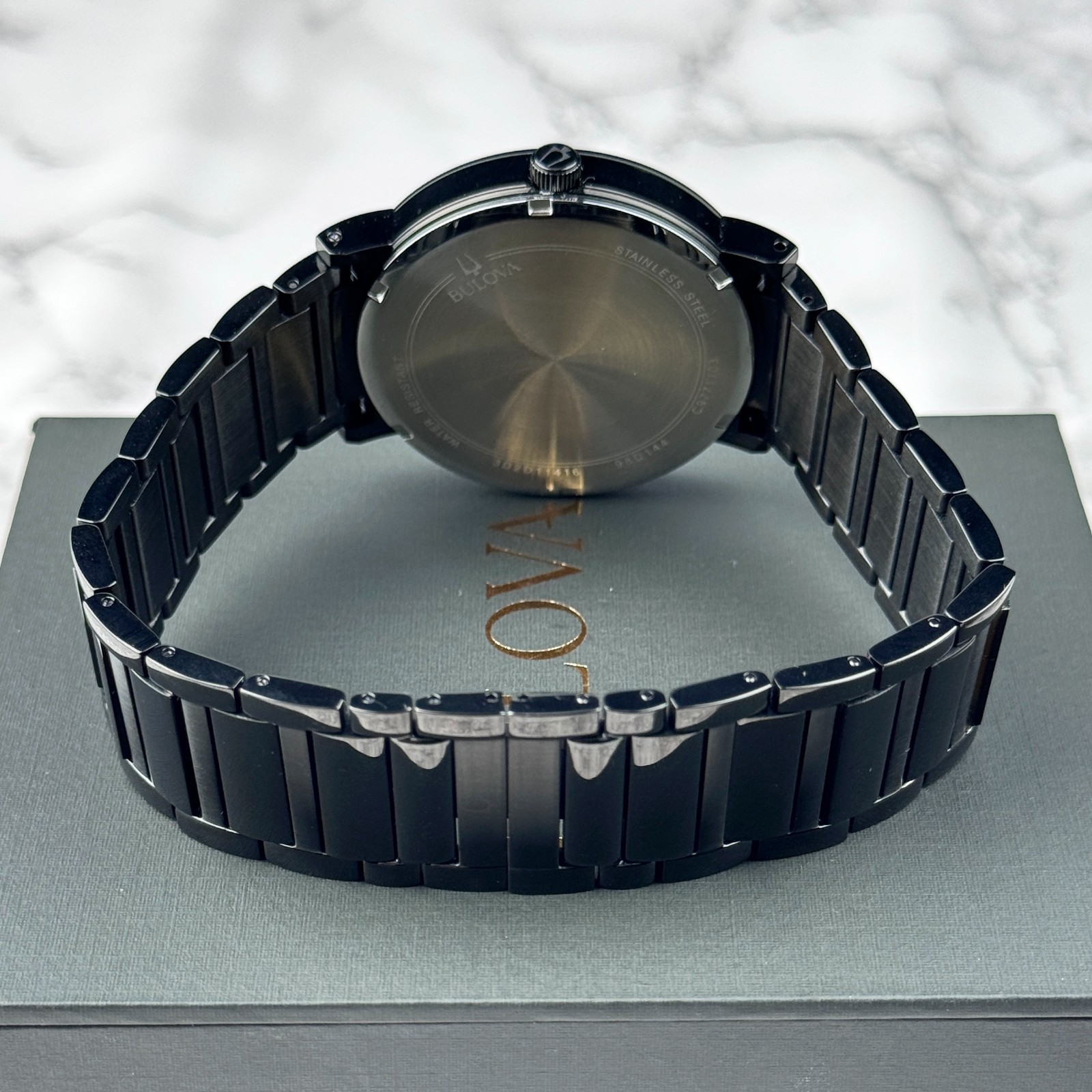 Bulova Modern Futuro Men’s Quartz Calendar Black Stainless Steel Watch 98D144