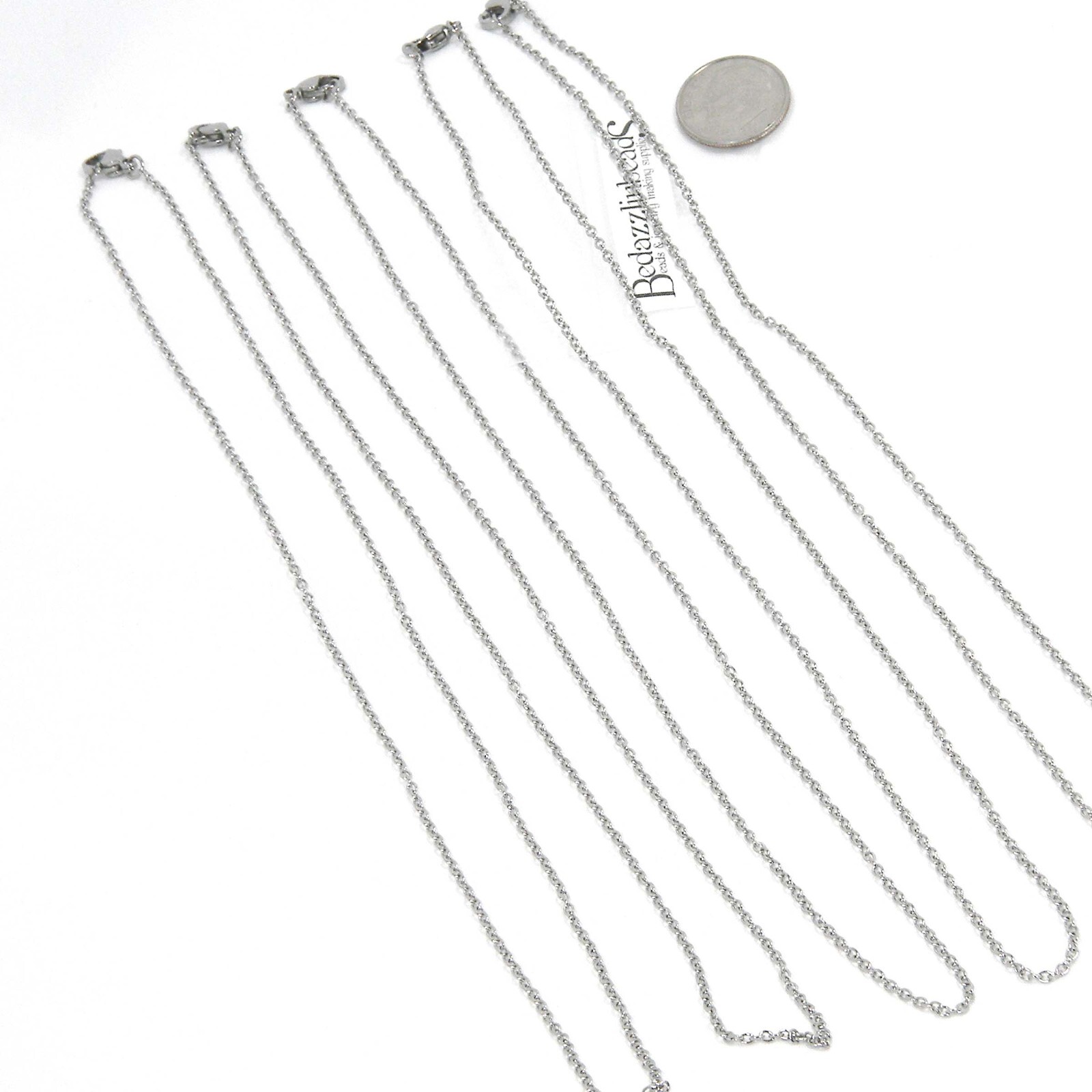 5 Dainty Surgical 304 Grade Stainless Steel Silver 1.5mm Thin Chain Necklaces
