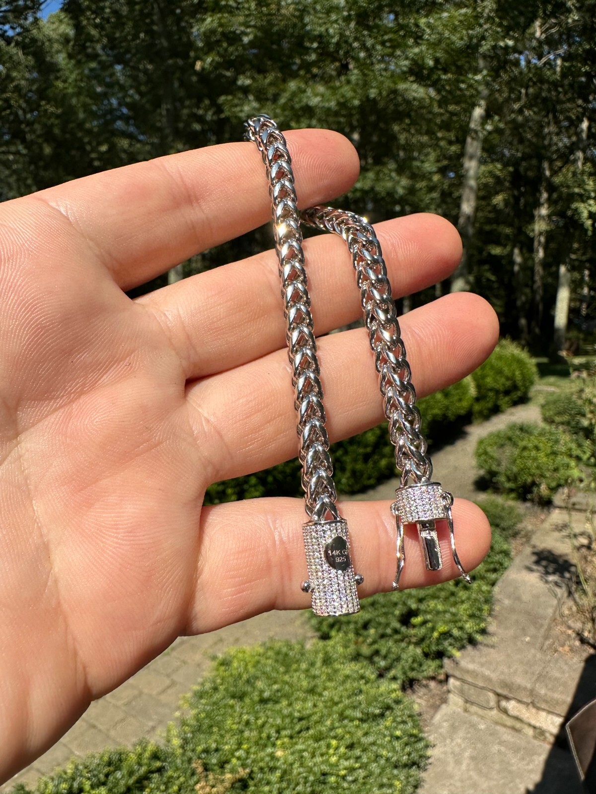 Iced MOISSANITE Clasp 925 Silver Stainless Steel Franco Chain Necklace Bracelet