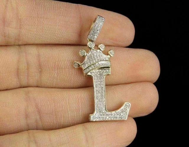“L” Initial Letter Pendant 2Ct Round Lab Created Diamond 14k TwoTone Gold Plated