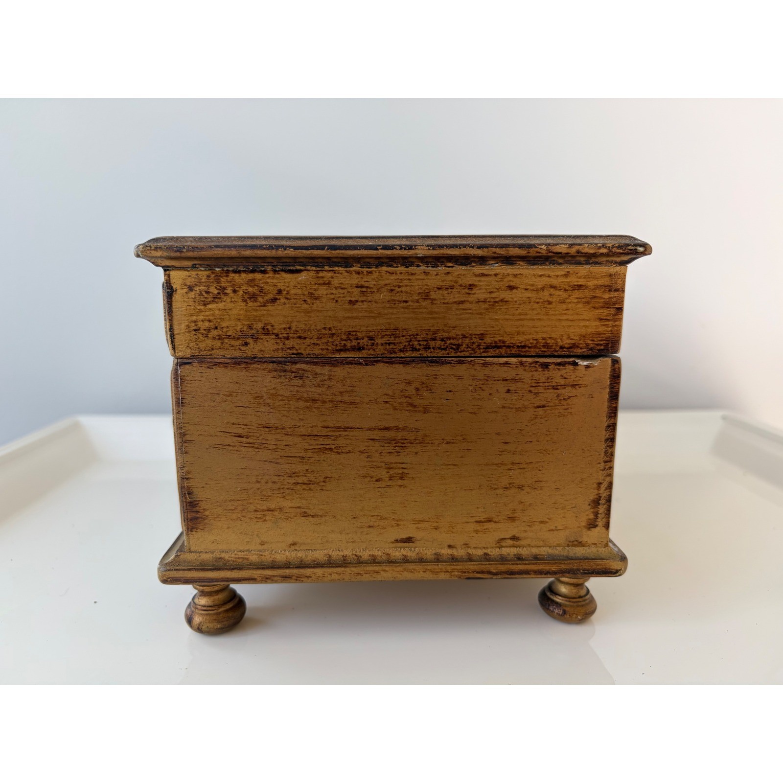 Vintage Florentine Wooden Jewelry Box Gold Gilt Red Velvet Mirror Distressed