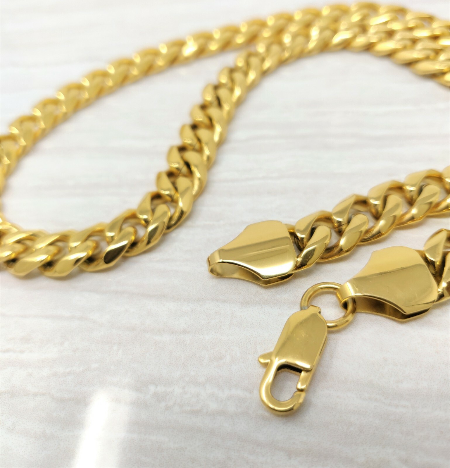 Miami Cuban Curb Link Chain Necklace or Bracelet 18k Gold Plated Stainless Steel