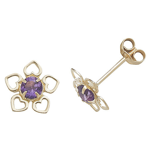 Amethyst Heart Stud Earrings Yellow Gold Natural Stone 375 Hallmark New Boxed
