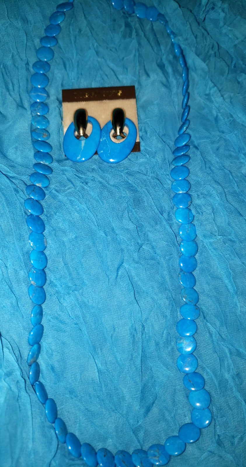 Lovely Vintage Mervyn’s Blue Dyed Howlite Set. Earrings 14kt Gold Filled Posts.