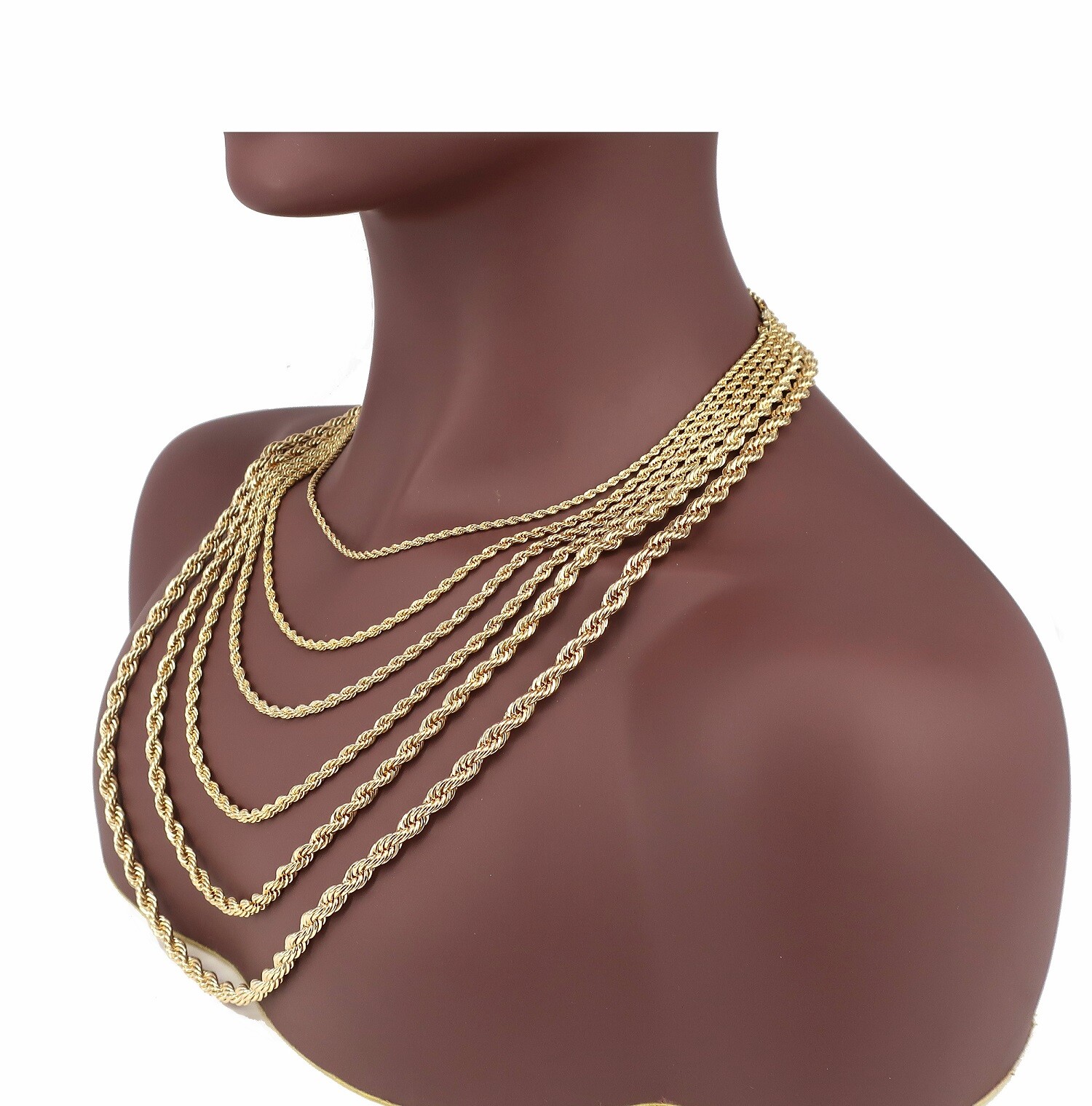 Men’s 14k Rope Chain Necklace Bracelet 2mm 3mm 4mm 5mm 6mm Yellow Gold Plated