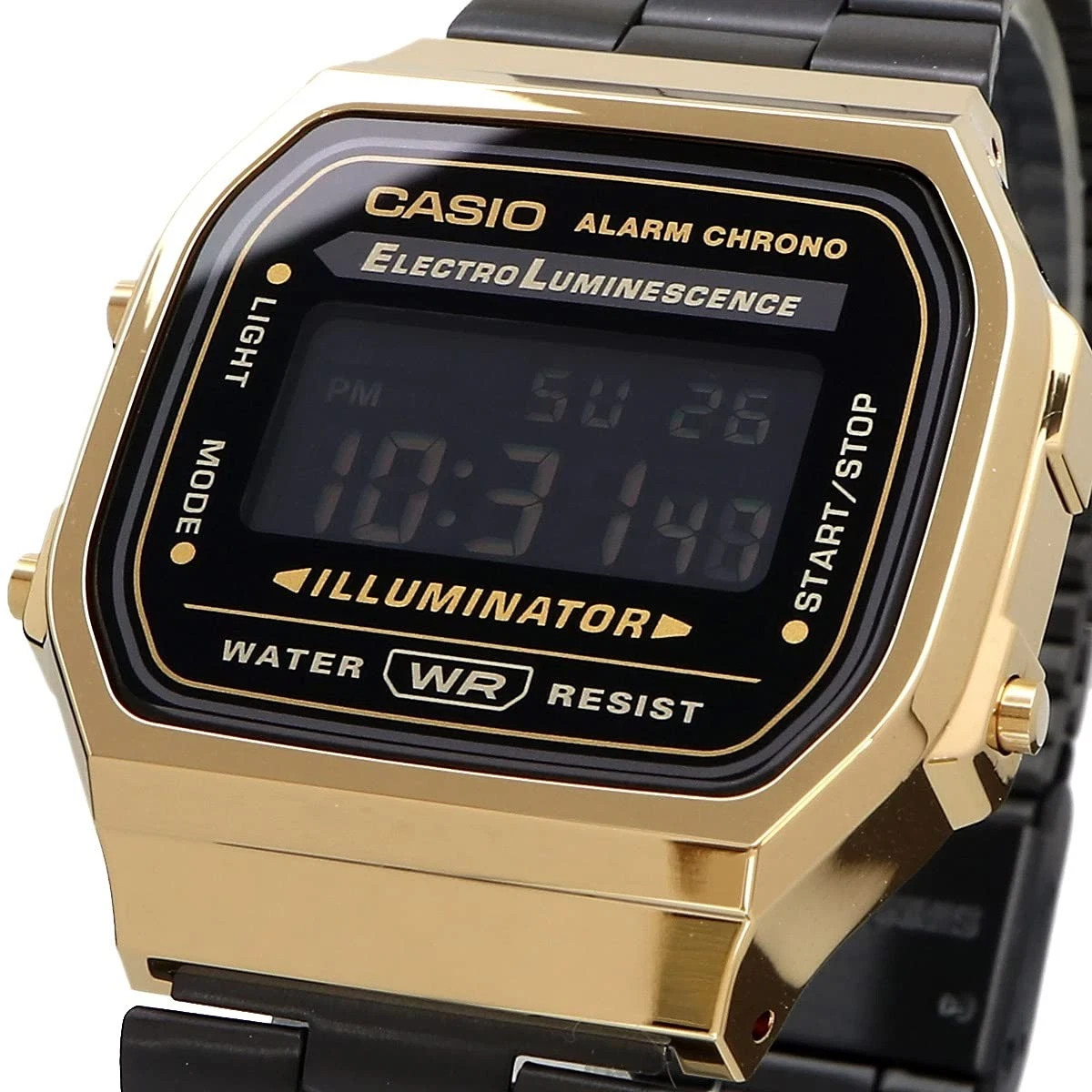 Casio A168WEGB-1BDF Unisex Retro Adults Watch, Black Stainless Steel Band, 34mm