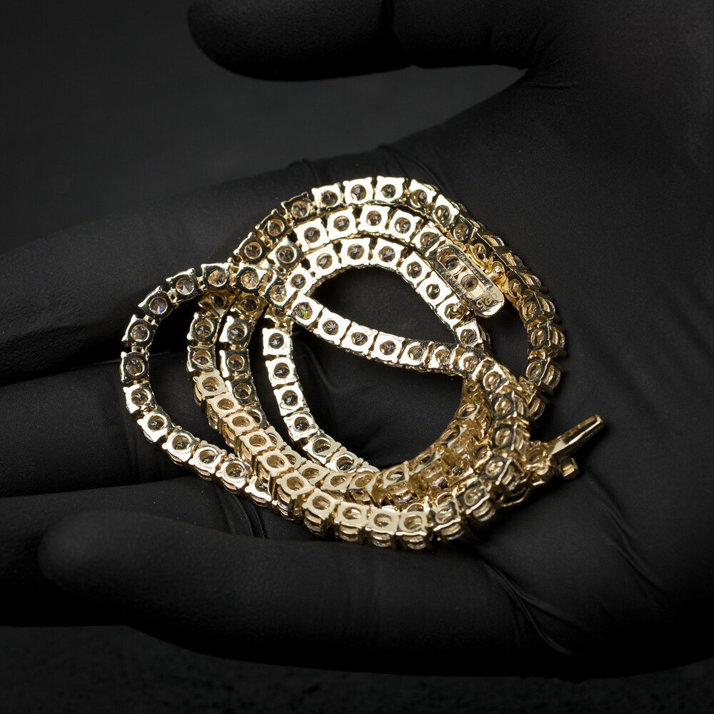 Yellow Gold Plated Round Solitaire Cz Plated Hip Hop Tennis Chain Necklace