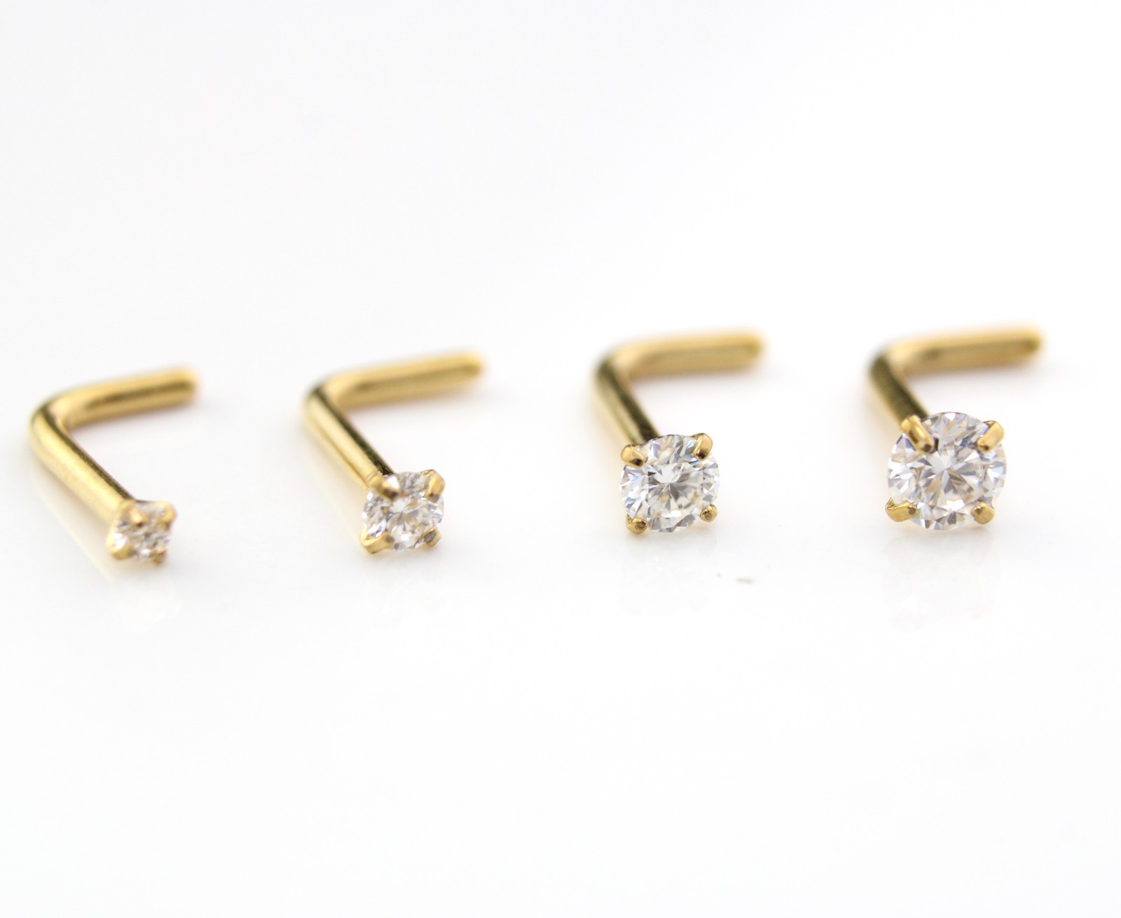 Moissanite L-Shape Nose Ring Silver Stud 18G 20G Surgical Steel Gold PVD